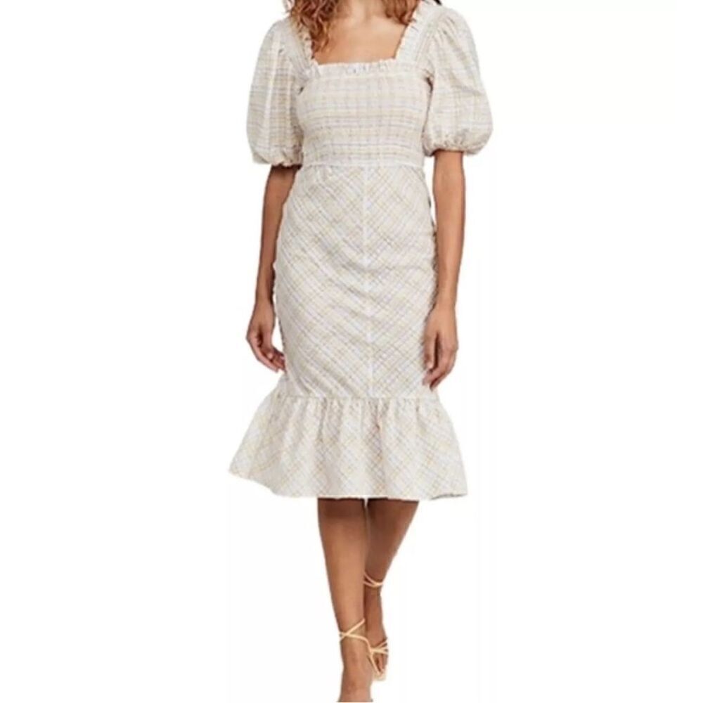 GANNI Plaid Print Midi Length Dress smoked top size 42 US L